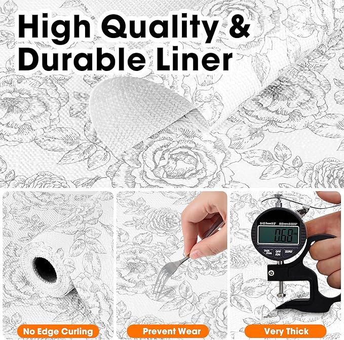 Drawer and Shelf Liner for Kitchen Cabinets Non-Adhesive, Non-Slip Cabinet Liner Shelf Paper Strong Grip Waterproof Easy to Clean for Kitchen Shelves Cupboard, Flower,17.5IN X 30FT