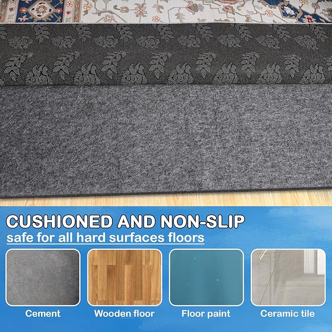 Non-Slip Rug Pads 5 x 8ft, 100% Waterproof Extra Large Area Rugs Non Skid Rug Pad for All Floors and Finishes Durable Hardwood Floor Protective Felt Keeps Rugs in Place, Safe and Secure