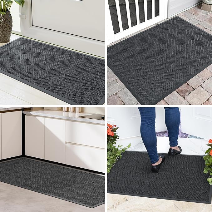 Front Door Mat, 6' x 2' Heavy Duty Indoor Outdoor Doormat, Non-Slip Backing Welcome Mats for Entryway, Low Profile, Commercial Door Mats
