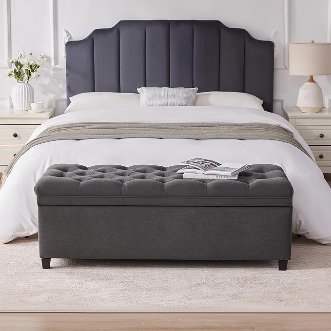 50" Storage Ottoman Bench, Tufted Ottoman with Storage for Living Room, Large End of Bed Ottomans, Modern Entryway Benchs, Window & Bedroom Benches for Foot of Bed (Darkgray)
