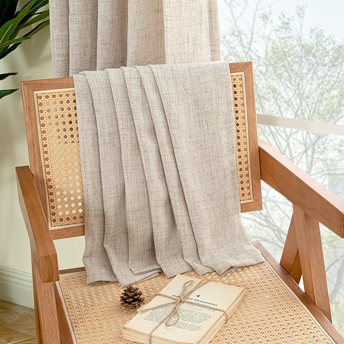 YoungsTex Natural Linen Curtains 45 Inch Length for Kitchen Bathroom Window, Burlap Semi Sheer Drapes with Rod Pocket Back Tab Light Filtering for Cafe Bedroom Counrty, 52 X 45 Inch, 2 Panels