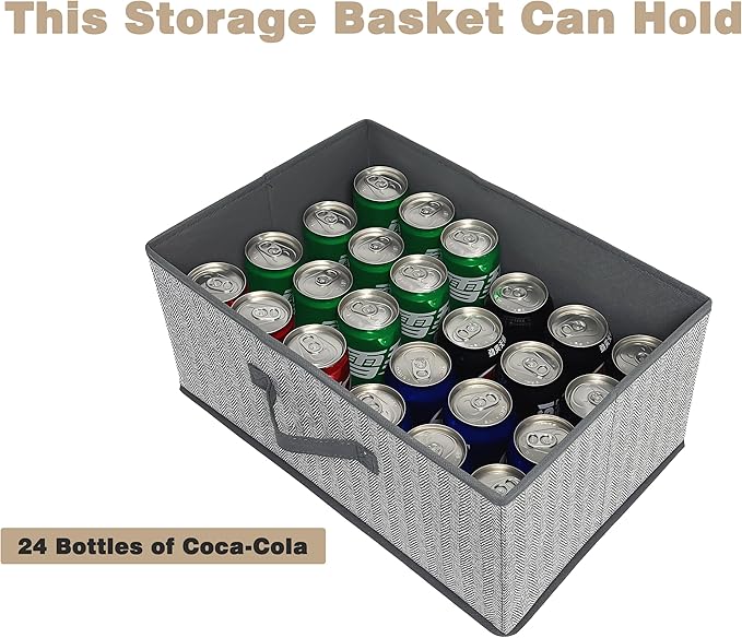 Storage Baskets, 15.7 Inch Woven Fabric Bins, Storage Cubes with Reinforced Handles, Organizer Bins for Closet Shelves, Foldable, for Toys, Clothes, Natural Beige (2PCS/Grey-15.7*11*7.8inch)