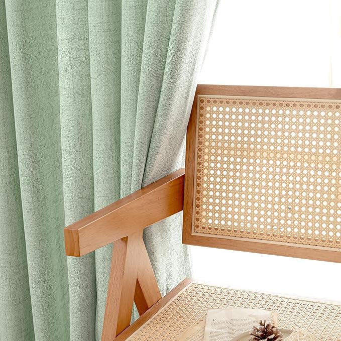 YoungsTex Sage Green Curtains 54 Inch Length for Kitchen, Light Filtering Semi Sheer Linen Window Drapes Rod Pocket Back Tab for Short Living Room Cafe, 2 Panels, 42 X 54 Inch