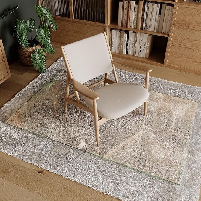Koonmi Tempered Glass Chair Mat 36"x55" - Premium Office Chair Mat for Hardwood Floors & Low-Pile Carpet with 4 Non-Slip Pads - Thick Scratch-Resistant Surface