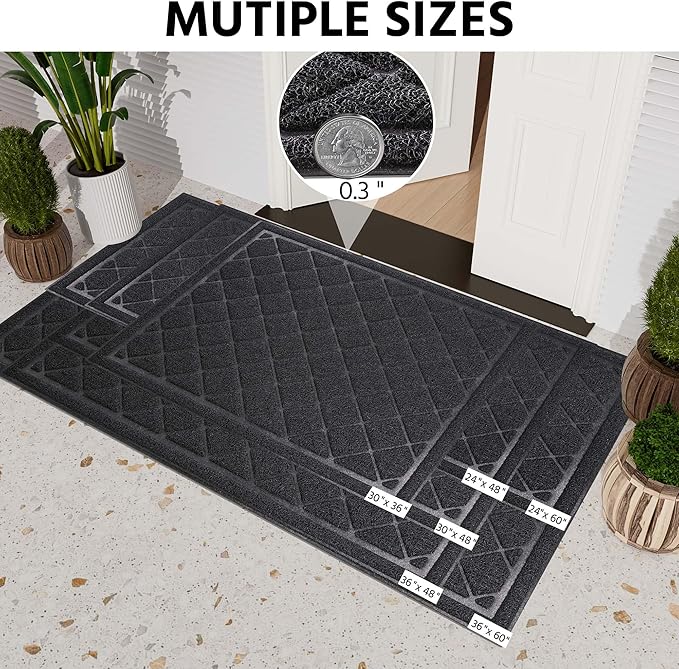 Front Door Mat Indoor Outdoor Entrance, 30" x 36" Heavy Duty All-Season All-Weather Waterproof Doormat Trap Dirt and Moisture Easy Clean Low Profile Patio Porch Entryway Mat
