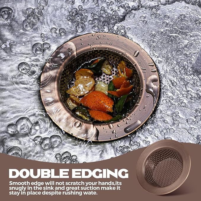 Retisee 2 Pcs Sink Strainer Stainless Steel Kitchen Sink Drain Strainer Basket Cover Mesh Hair Food Catcher, Large Wide Rim of 4.4 Diameter(Red Bronze)