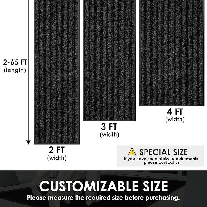 2′ x 65′ Front Door Mat Indoor Outdoor Entrance, Commercial Floor Mat Heavy Duty Dirt Trapper Entryway Doormat, Custom Size Non Slip Rubber Backing Welcome mat, Door Mat for High Traffic Area