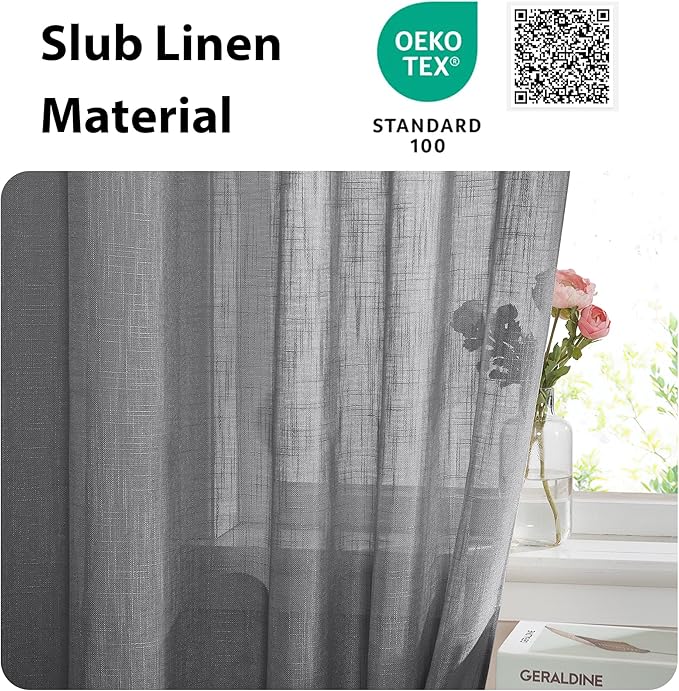 NICETOWN Flax Linen Sheer Door Curtains Privacy French Curtain Light Filgtering Tricia Window Curtain for Patio Sidelight Glass Door, 36 x 72 inches, 1 Panel, Dark Grey