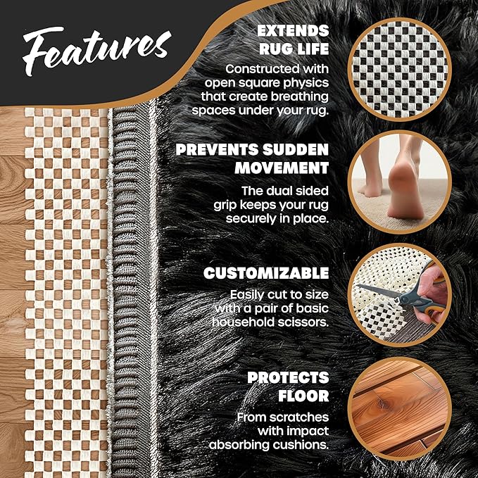 Nevlers 12'x15' Anti Skid Rug Gripper for Hardwood Floors & Other Surfaces | White PVC Foam Non Slip Rug Pad | Open Weave Anti Slip Rug Grips | Non Slip Rug Grippers & Rug Stoppers to Prevent Sliding