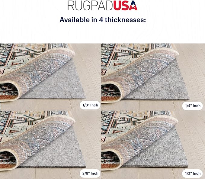 RUGPADUSA - Dual Surface - 4' Square - 3/8" Thick - Felt + Rubber - Enhanced Non-Slip Rug Pad - Adds Comfort and Protection - for Hard Surface Floors