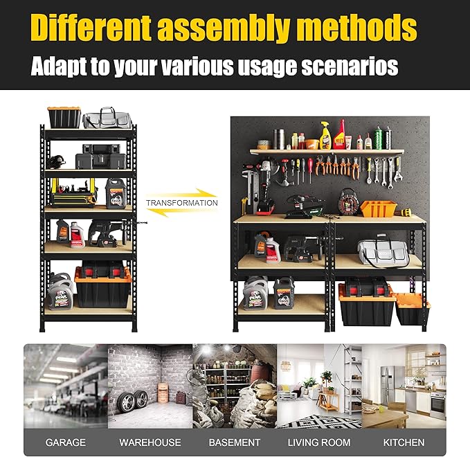 PrimeZone 32" W x 16" D x 63" H Storage Shelves - 3 Pack 5 Tier Adjustable Garage Storage Shelving, Heavy Duty Metal Storage Utility Rack Shelf Unit for Warehouse Pantry Closet Kitchen, Black