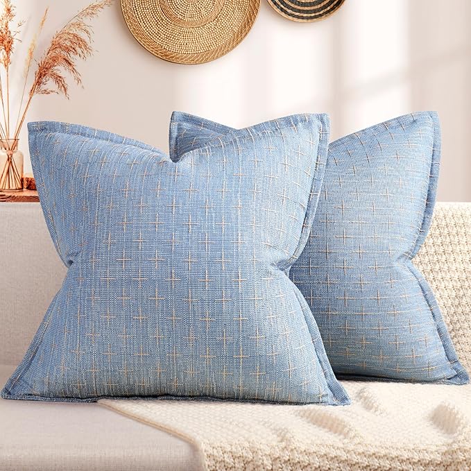 ZWJD Pillow Covers 16x16 Set of 2 Soft Polyester Textured Pillow Covers with Stylish Flange Edge Cozy Farmhouse Throw Pillows for Couch Bed Sofa Living Room