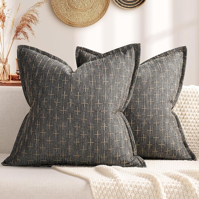 ZWJD Pillow Covers 20x20 Set of 2 Soft Polyester Textured Pillow Covers with Stylish Flange Edge Cozy Farmhouse Throw Pillows for Couch Bed Sofa Living Room