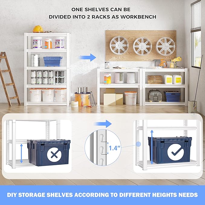Raybee Garage Shelving Heavy Duty 2000LBS Storage Shelves Heavy Duty Shelving 5 Tier White Metal Shelves Pantry Shelf for Kitchen Closet Basement Warehouse 16.5" D x 32" W x 63" H