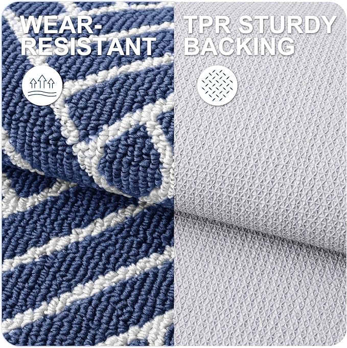 OLANLY Large Indoor Door Mat, 59x35 Inch, Dirt Resistant and Absorbent, Non-Slip Rubber Backing Floor Mats, Easy Clean Low-Profile Doormat for Entryway, Front Door, and Inside Entrance, Navy