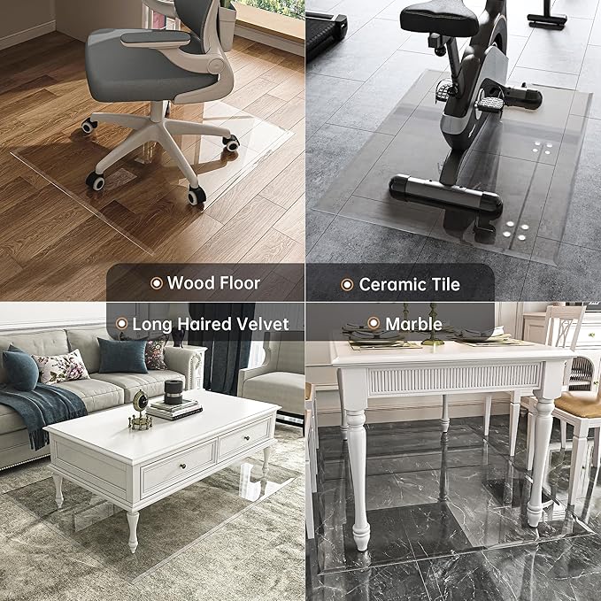 [Tempered Glass] 48“ x 36” Beveled Edge Glass Chair Mat with Polished Edge Clear Office Chair Mat, Glides Smoothly, Suitable for Carpet or Hardwood Floors
