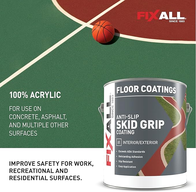 FIXALL Skid Grip Anti-Slip Coating, 1 Gallon, Slate, Exceeds ADA Standards, Ideal for Safety Areas, Slip-Resistant Pavement, Cement & Concrete Paint