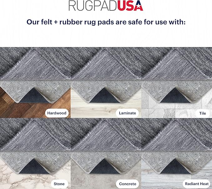RUGPADUSA - Dual Surface - 3' Round - 3/8" Thick - Felt + Rubber - Enhanced Non-Slip Rug Pad - Adds Comfort and Protection - for Hard Surface Floors