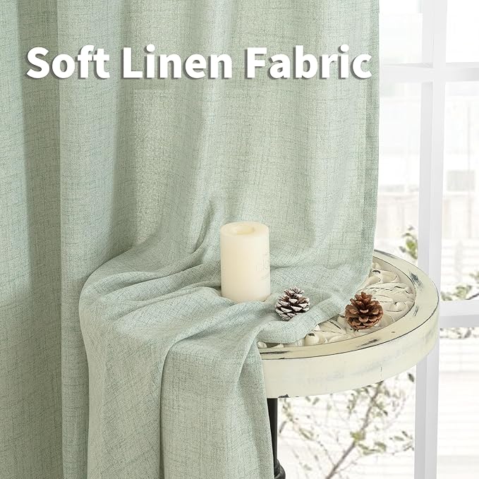 YoungsTex Sage Green Linen Curtains 78 Inches Long for Living Room, Semi Sheer Window Drapes Light Filtering with Rod Pocket Back Tab for Office Bedroom, 2 Panels, 52 X 78 Inch