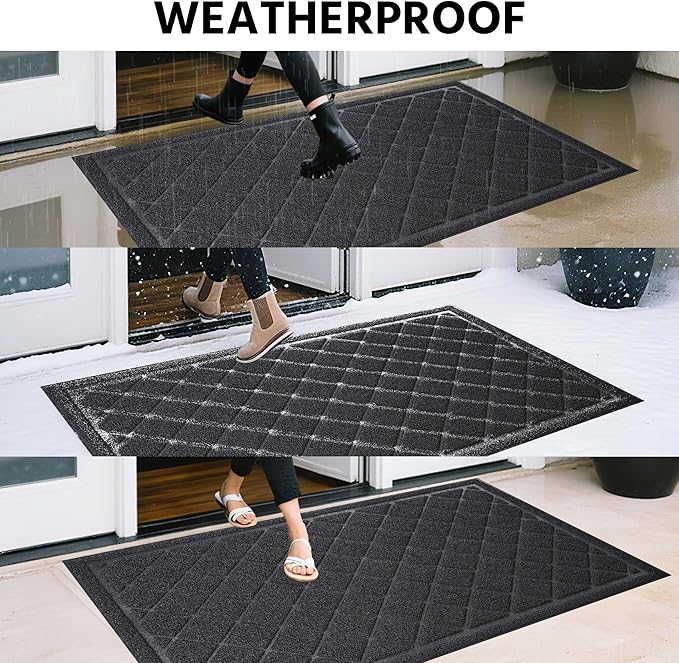 Front Door Mat Indoor Outdoor Entrance, 36" x 60" Heavy Duty All-Season All-Weather Waterproof Doormat Trap Dirt and Moisture Easy Clean Low Profile Patio Porch Entryway Mat