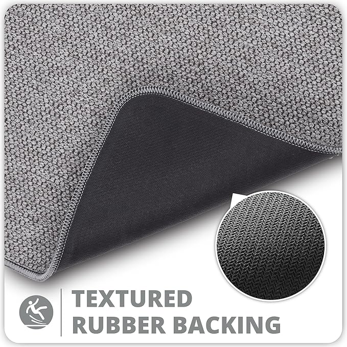 Bath Mat,Ultra Thin Bathroom Rugs,Rubber Bath Mats for Bathroom,No Slip Bath Rugs,Quick Dry,Machine Washable,Low Pile,Absorbent,Shower Outside,Sink,Home Decor Accessories.Grey,2'x3'(24x36inch)