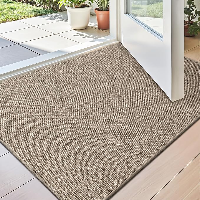 LUMI Indoor Door Mat 17"x30", Ultra Thin Low Profile Non-Slip Doormat for Home Entrance, Absorbent & Stain-Resistant Welcome Mats, Washable Entryway Mat for Front Door, Patio, Porch, Khaki