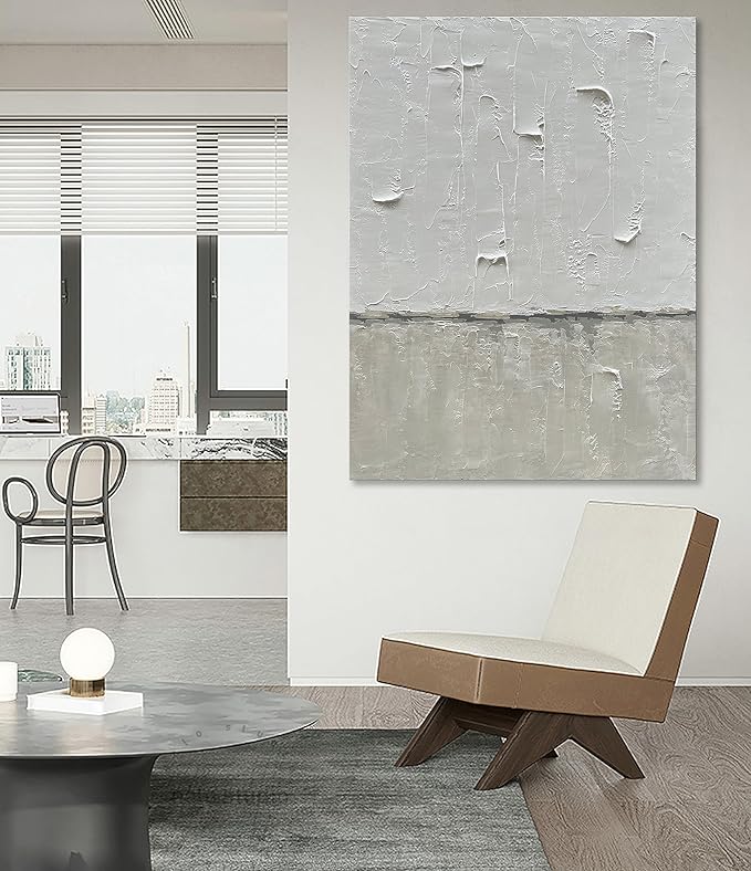 NANKAI Hand Painted Grey and White art Canvas Paintings Minimalist Abstract Oil Painting Wall Art 40x28 Inch art Home Decoration Wall Ready to Hang
