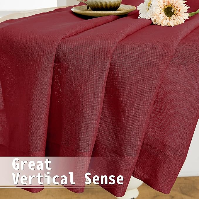 Tollpiz Short Sheer Door Curtain Closet Linen Textured Curtain Sheers Doorway Light Filtering Voile Patio Glass Door Rod Pocket Curtains French Door, 54 x 54 inches Long, Burgundy Red, Set of 1 Panel