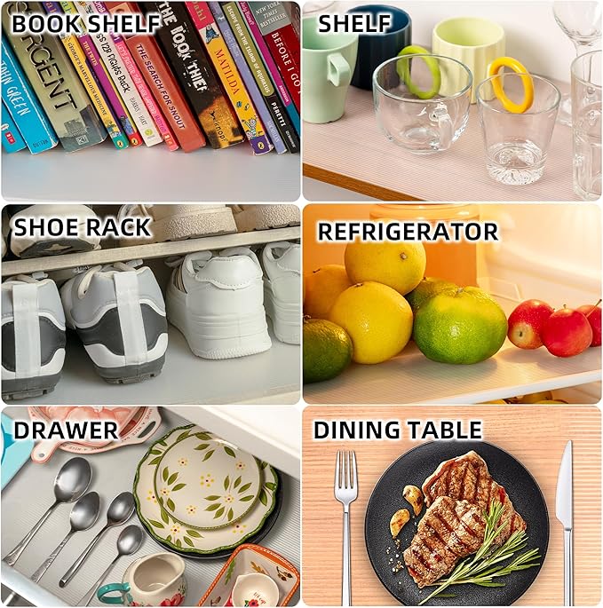 Shelf Liner Non Slip,Non Adhesive Cabinet Liner,Waterproof Drawer Liner,Food-Grade EVA Material for Kitchen Cabinets,Drawers,Refrigerators-Odorless & Easy to Cut-20 x 240 inches x 2 Rolls,Thickened