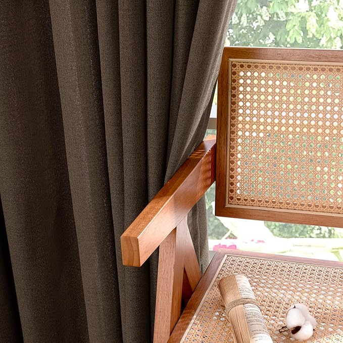 YoungsTex Brown Linen Curtains 80 Inch Length for Living Room, Semi Sheer Window Drapes with Rod Pocket Back Tab Light Filtering for Farmhouse Dining Room Bedroom, 2 Panels, 52 X 80 Inch