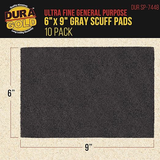 Dura-Gold Premium 6" x 9" Gray Ultra Fine General Purpose Scuff Pads, Box of 10 - Final Scuffing, Scouring, Sanding, Cleaning, Paint Color Blend Prep, Surface Adhesion Preparation, Automotive Autobody