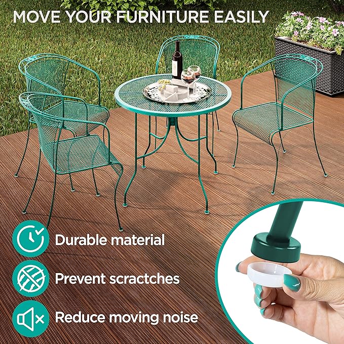 Wrought Iron Patio Furniture Feet Caps (24 Pack, White) - 1.5" Round Plastic Outdoor Chair Leg Caps, Patio Furniture Replacement Feet